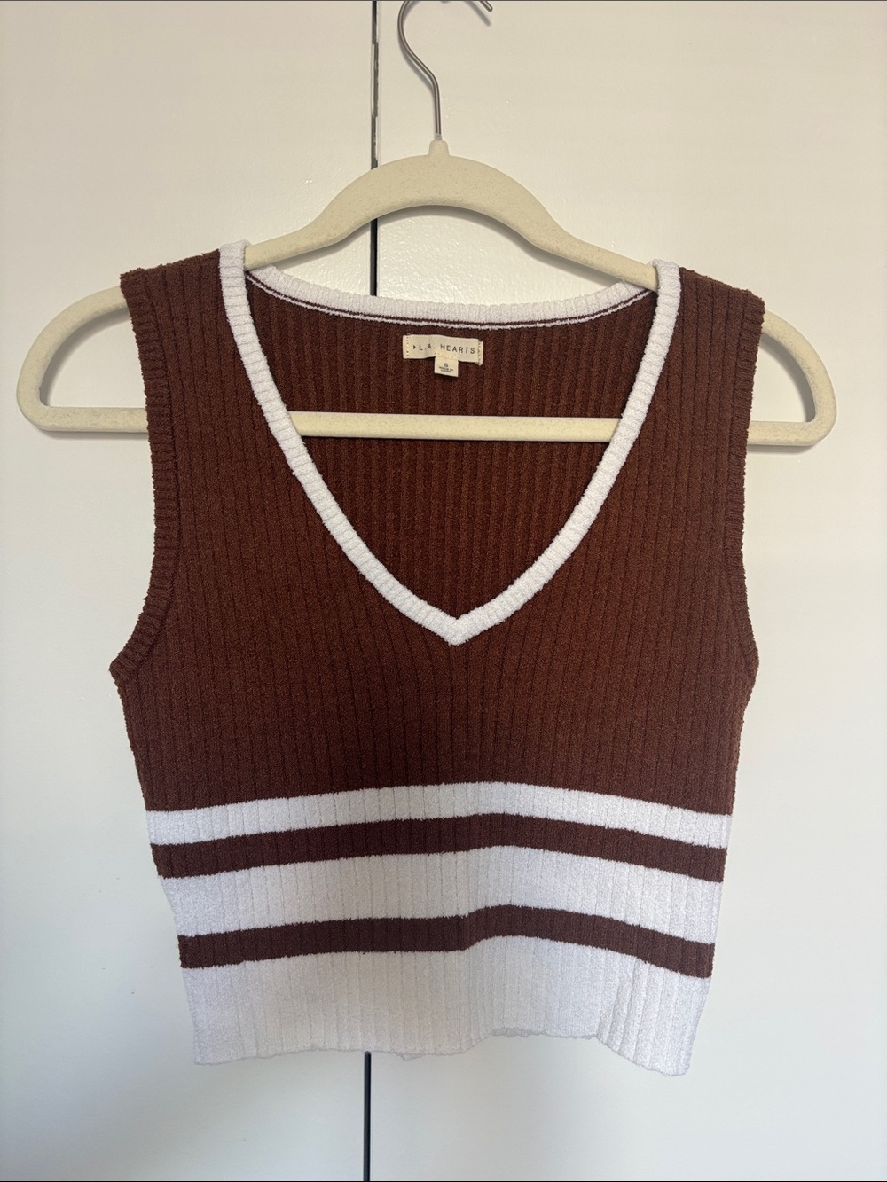 Brown & White V-Neck Sweater Vest